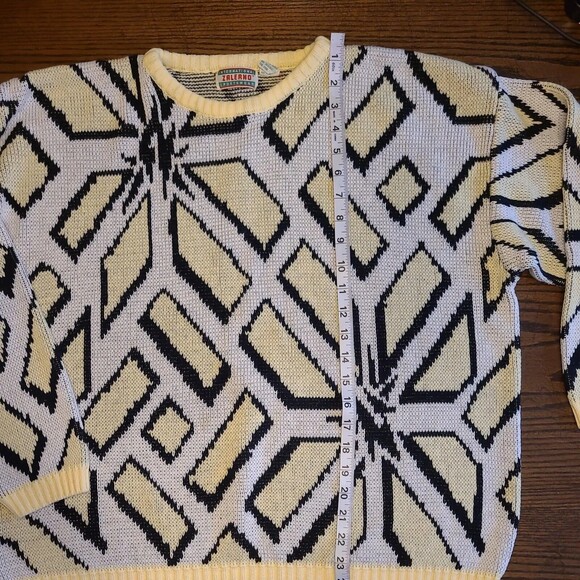 VTG Zalerno Sweater Geometric Lemon White Yellow Black Men 44 - Picture 7 of 11